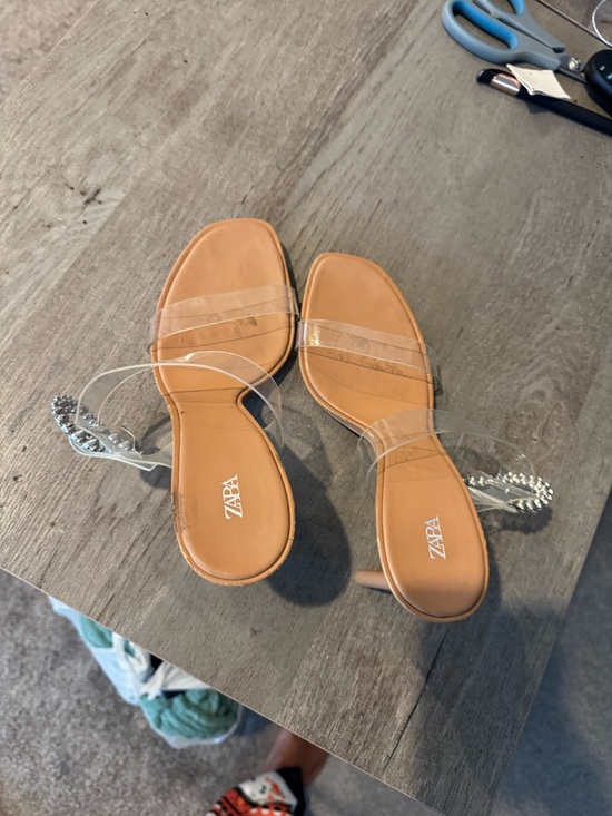 Zara Clear PVC Sandals with Rhinestone Buckle in Tan - Picture 6 of 9